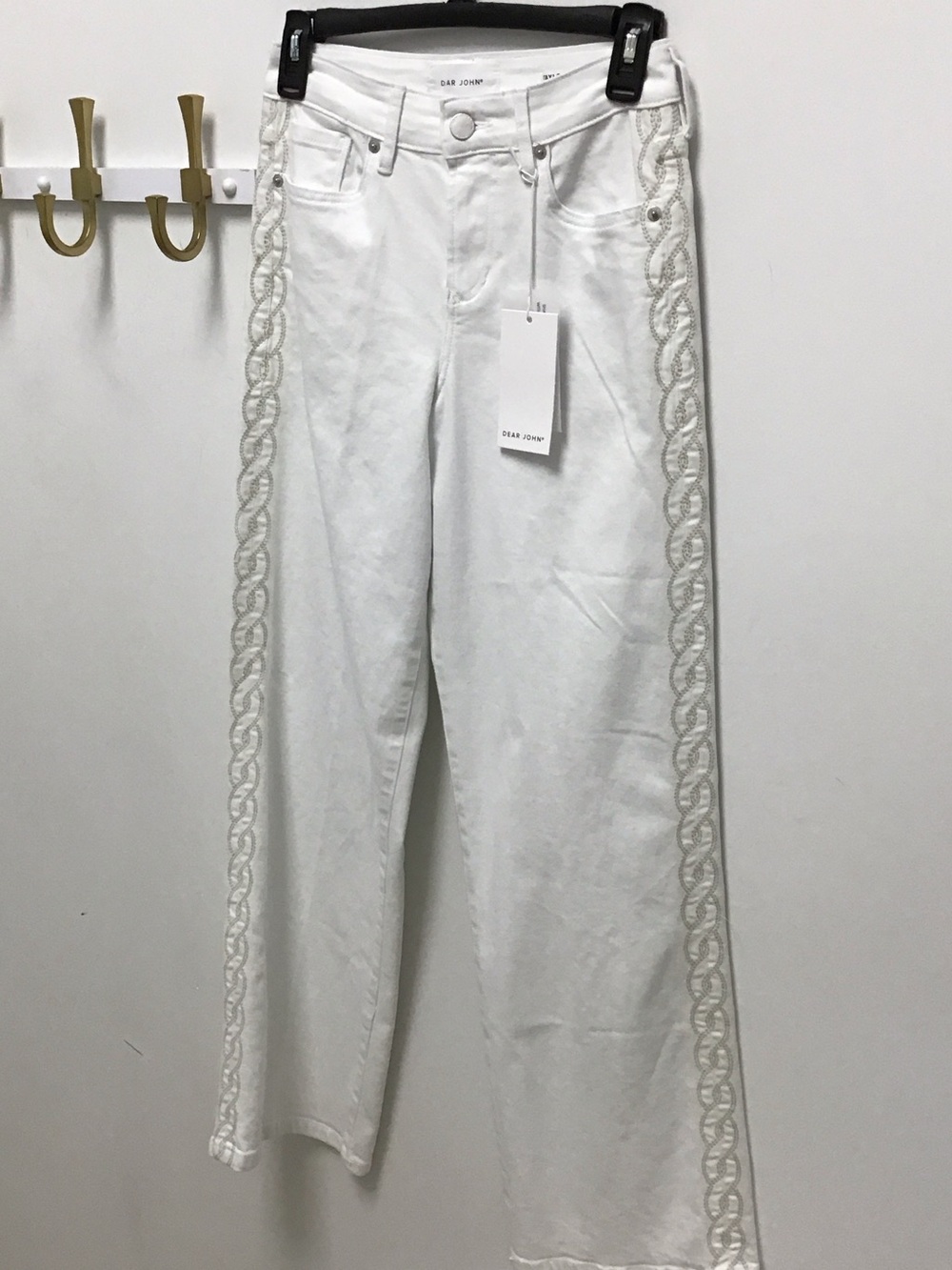 Dear John White Taylor Straight-Leg Jeans with Embroidered Side Trim